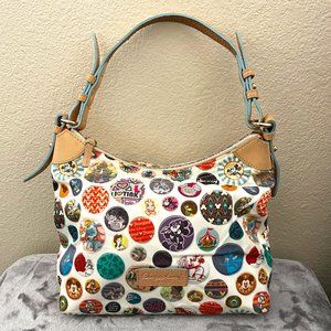 Disney Dooney & Bourke Nylon Buttons Erica Hobo Handbag Multi Character